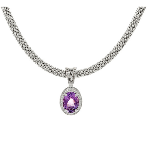 NEW 5.20ct AMETHYST PENDANT 20" NECKLACE Sterling Silver Italian Popcorn Chain - Picture 3 of 10